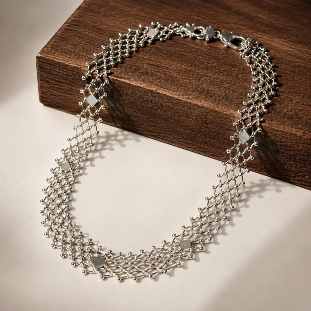 Vintage 925 Sterling Silver Chunky Cool Necklace 17”